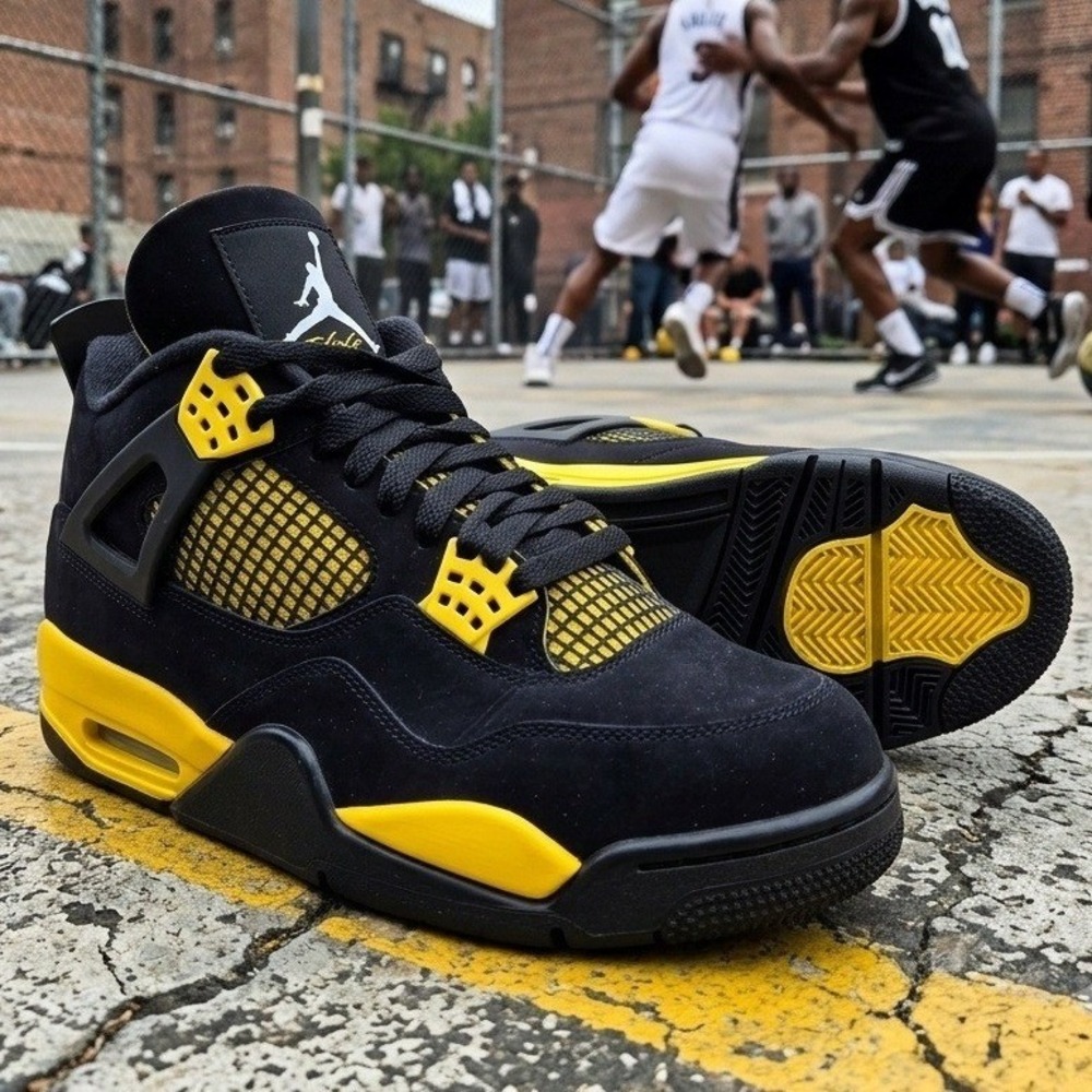 Air Jordan 4 Retro Thunder 2023 Mens DH6927-017 Black Yellow Basketball Shoes